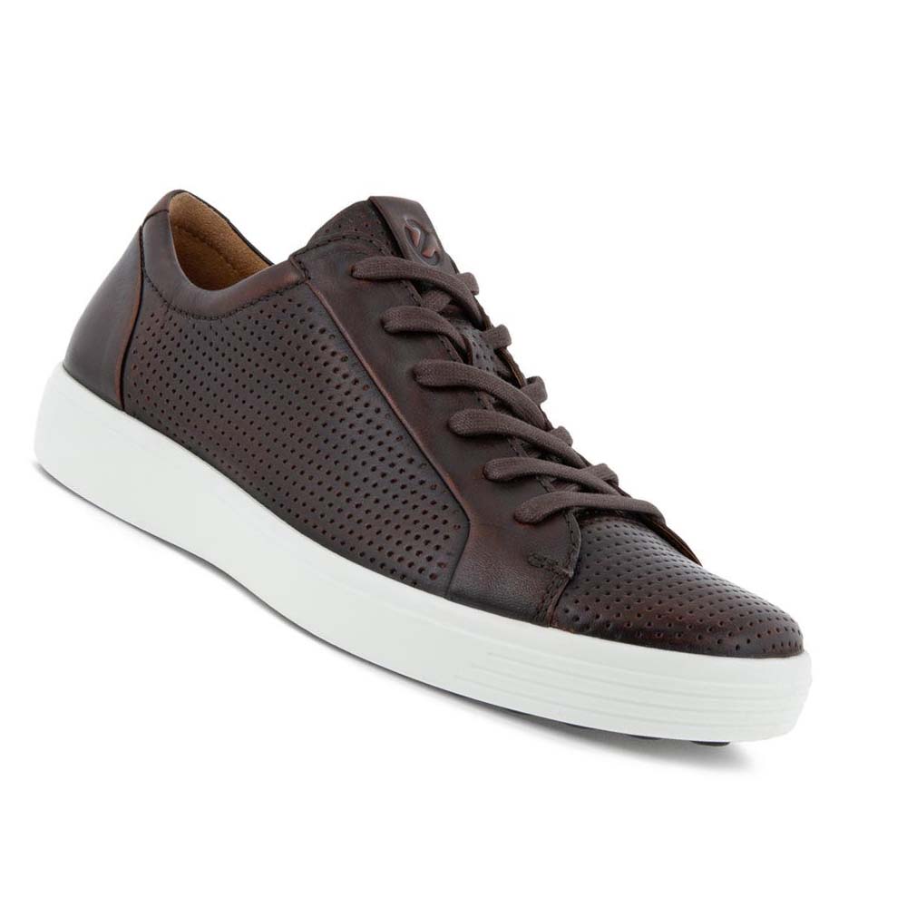 Men's Ecco Soft 7 Laced Casual Shoes Coffee | USA 477RVD